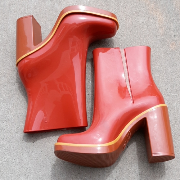 Melissa Sz 6 Plastic Orange Chunky Heel Boots - Picture 5 of 16